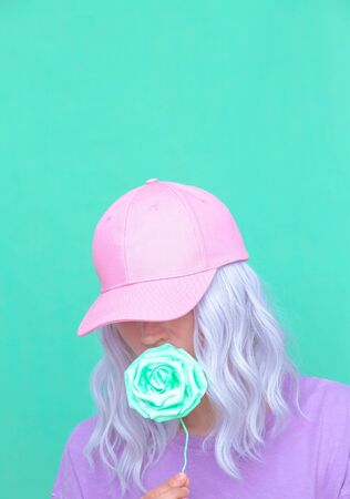 Vanilla Girl aesthetic. Fresh flowers summer street trendy look.の写真素材