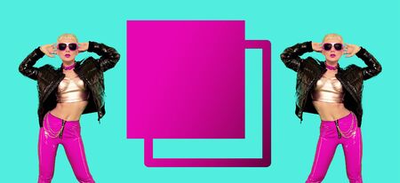 Clubbing fashion glamour party concept. Blonde model in stylish clothingの写真素材