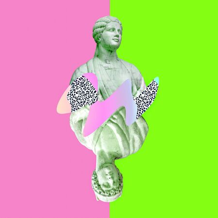 Contemporary art collage. Sculpture renaissance playing cardsの写真素材