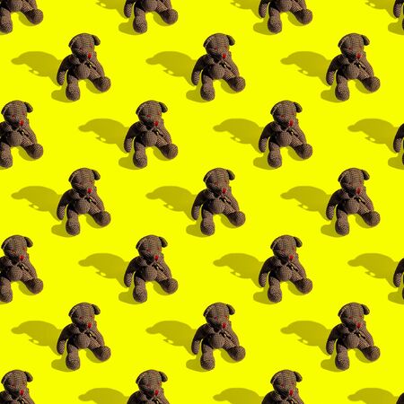 Seamless pattern. Cute vintage Bear. Use for t-shirt, greeting cards, wrapping paper, posters, fabric print.の写真素材