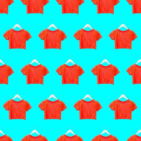Seamless pattern. Orange T-shirt. Use for t-shirt, greeting cards, wrapping paper, posters, fabric print.の写真素材
