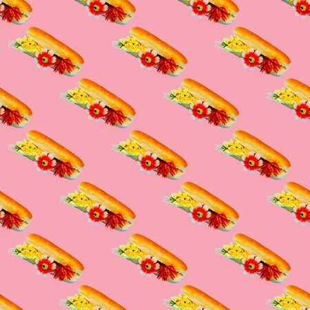 Seamless pattern.Flower sandwich. Use for t-shirt, greeting cards, wrapping paper, posters, fabric print.の写真素材