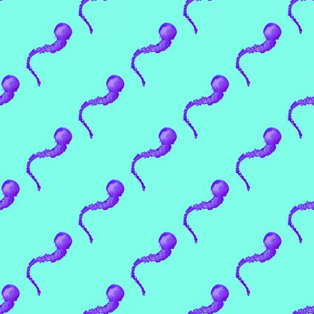 Seamless pattern. Purple Jellyfish. Use for t-shirt, greeting cards, wrapping paper, posters, fabric print.の写真素材