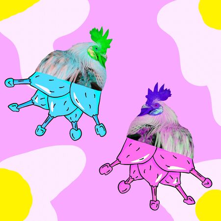 Minimal Contemporary collage Cocks legs. Fun vegan concept artの写真素材