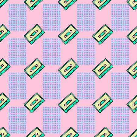 Seamless pattern. Cassette retro background. Use for t-shirt, greeting cards, wrapping paper,...