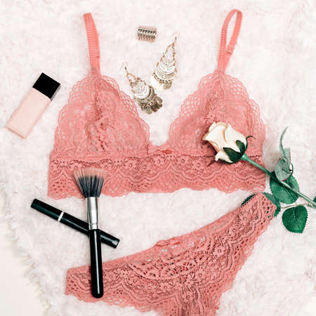 Trend Lingerie. Fashion concept. Lace underwear for women. Romantic Date Fashion Styleの写真素材
