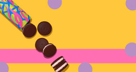 3d render fashion collage flat lay scene. Chocolate donuts set and animal print background. Donuts...
