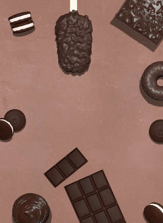 3d render fashion flat lay scene. white chocolate glazed donuts on minimal textured background....