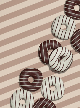 3d render flat lay pattern scene. Totally Chocolate cookies on brown background. Choco Cacao lover concept. Minimalistic creative food style art.の写真素材