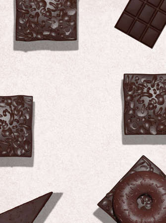 3d render flat lay pattern scene. Totally Chocolate cookies on brown background. Choco Cacao lover concept. Minimalistic creative food style art.の写真素材