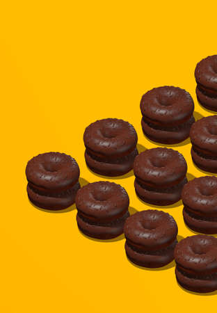 Creative minimal food design 3d render chocolate ice-cream in isometry geometry space. Restaurant, sweet candy shop, food delivery concept modern art.の写真素材