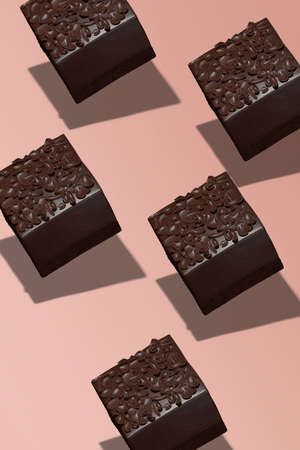 Creative minimal food design 3d render chocolate ice-cream in isometry geometry space. Restaurant,...