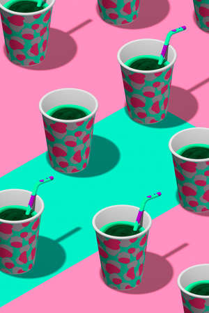 Creative minimal food design 3d render chocolate ice-cream in isometry geometry space. Restaurant, sweet candy shop, food delivery concept modern art.の写真素材