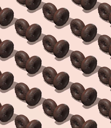 Seamless isometric 3d render pattern. White Chocolate donuts. Minimal design. Donuts lover, Restaurant, bakery candy shop, food delivery conceptの写真素材