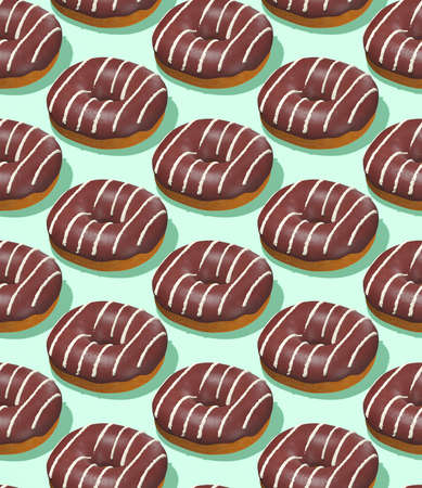 Seamless isometric 3d render pattern. White Chocolate donuts. Minimal design. Donuts lover, Restaurant, bakery candy shop, food delivery conceptの写真素材