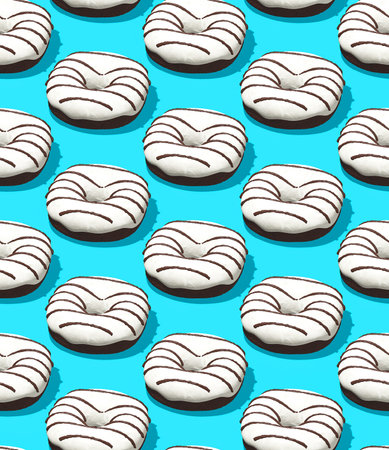 Seamless isometric 3d render pattern. White Chocolate donuts. Minimal design. Donuts lover, Restaurant, bakery candy shop, food delivery conceptの写真素材