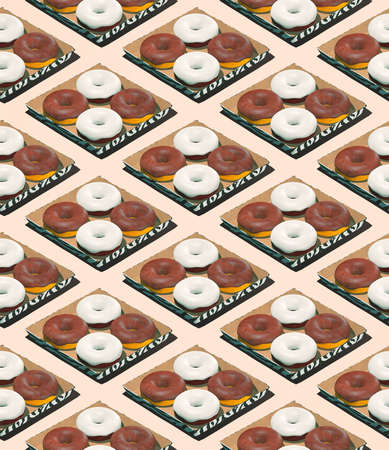 Seamless isometric 3d render pattern. Creative animal print cake. Minimal design. Restaurant, bar, sweet candy shop, food delivery conceptの写真素材