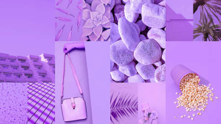 Set of trendy aesthetic photo collages. Minimalistic images of one top color. pink mood boardの写真素材