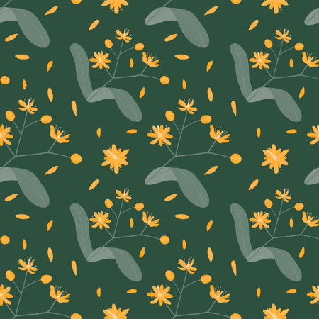 Seamless pattern with a pattern of branches of flowering linden. vector image.のイラスト素材