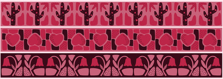 Vector edging, ribbon, border of hearts, flowers. Seamless pattern, ornament, decoration on the theme of love romance.のイラスト素材