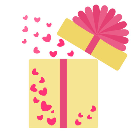 Vector drawing of a gift box with hearts.のイラスト素材