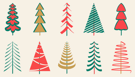 Vector set of Christmas trees on a white background.のイラスト素材