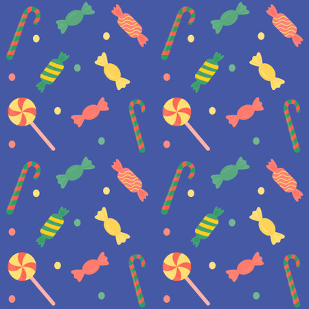 Seamless pattern with sweets. Background with sweets on a dark blue background.のイラスト素材