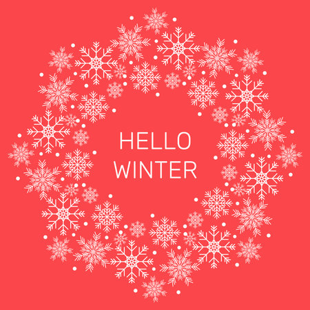 vector background. A frame of white snowflakes on a red background.のイラスト素材