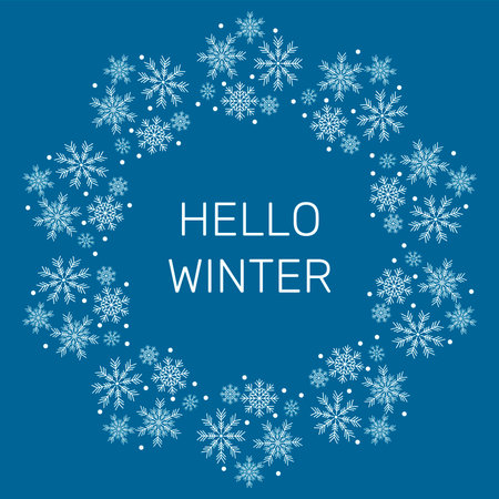 vector background. A frame of white snowflakes on a blue background.のイラスト素材