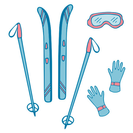 Vector winter set - skis, goggles and glovesのイラスト素材