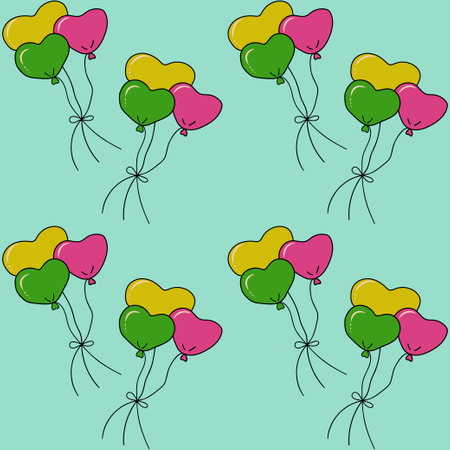 Seamless pattern with multicolored balloons in the shape of hearts. vector image.のイラスト素材