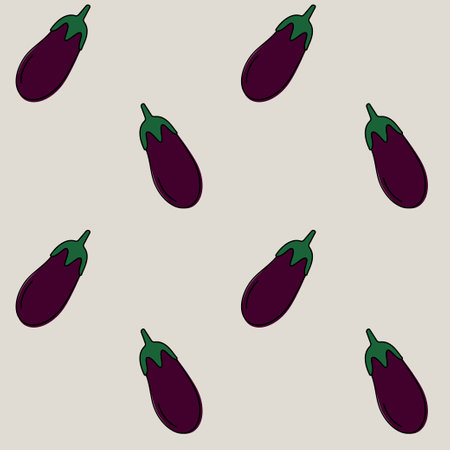 Seamless pattern with eggplant on a light background. Colorful vegetables in a flat style. vector background.のイラスト素材