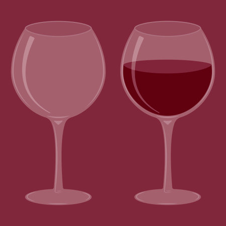 The glass for red wine is empty and full. vector illustration.のイラスト素材