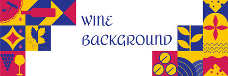 Abstract geometric background for wine tasting in the Bauhaus style. Banner for brochures, poster design. vector illustration.のイラスト素材