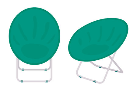 outdoor folding chair. Camping furniture side view and straight. Vector illustration in the flat style. isolated on a white background.のイラスト素材