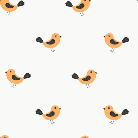 Seamless pattern with cute birds in cartoon style. Birds in the forest. vector illustration.のイラスト素材