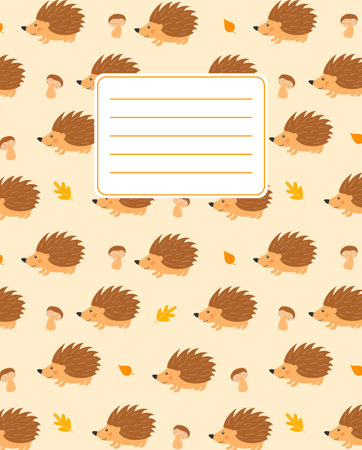 Cover design for notebooks, planners with the image of funny hedgehogs and mushrooms. vector illustration in cartoon styleのイラスト素材