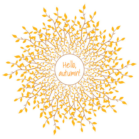 A wreath of branches with autumn leaves. hello autumn. Vector illustration in a flat style.のイラスト素材