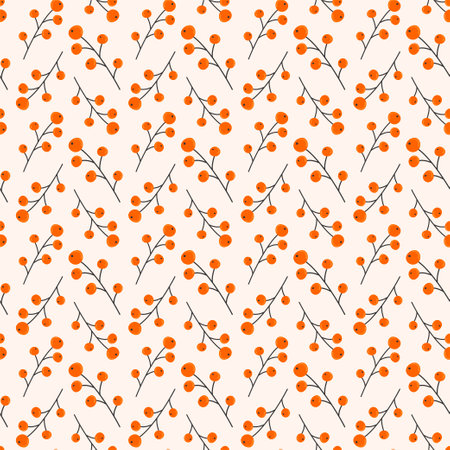 Seamless pattern of twigs with berries in a flat style. vector illustration.