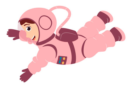 Illustration with a cute astronaut in cartoon style. space travel. Cosmic children's background. vector illustration.のイラスト素材