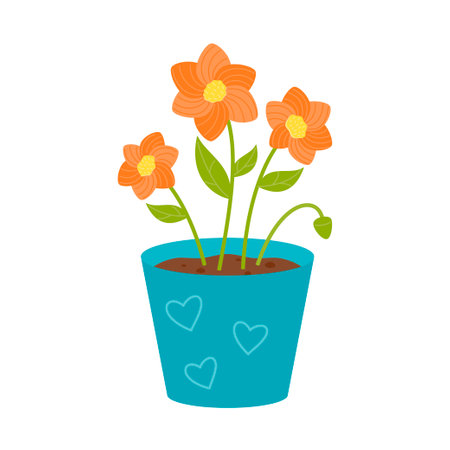 Flowers in a pot. Blossom. Indoor plants for the interior. Vector illustration on a white background.のイラスト素材