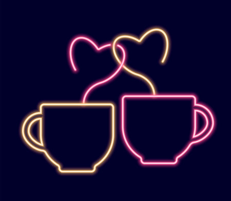 Romantic symbols of Valentine's Day: an isolated cup with hearts. Vector illustration in neon geometric style.のイラスト素材
