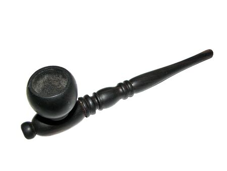 black wooden smoking rasta pipe isolated on white の写真素材