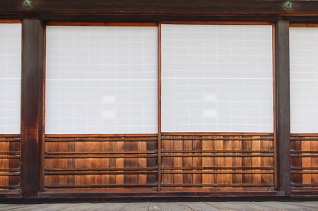 Shoji door of old  Japanese style house made of wood and paperの写真素材