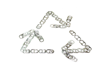 Recycle sign from pull tab isolated on whiteの写真素材