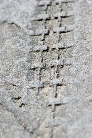 wheel tracks stamping on cementの写真素材