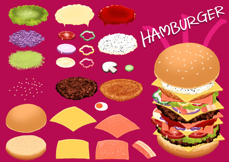 Make hamburger by your design very fast foodのイラスト素材