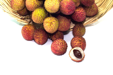 Lychee fruit  Fresh lychees fruit in isolated on white backgroundの写真素材