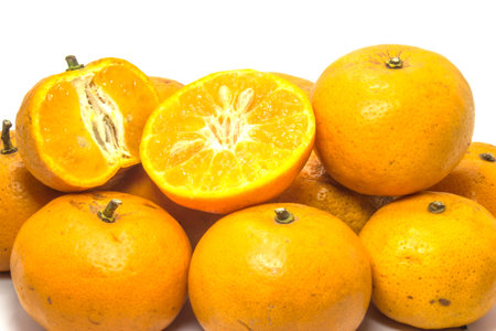 Orange fruit isolated on white backgroundの写真素材