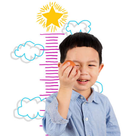 Concept grow up healthy and strong with eggs. Eggs are high-protein foods. Children should eat eggs at every meal. To build muscles and develop a smart, healthy brain and also easy to find and cheap.の写真素材